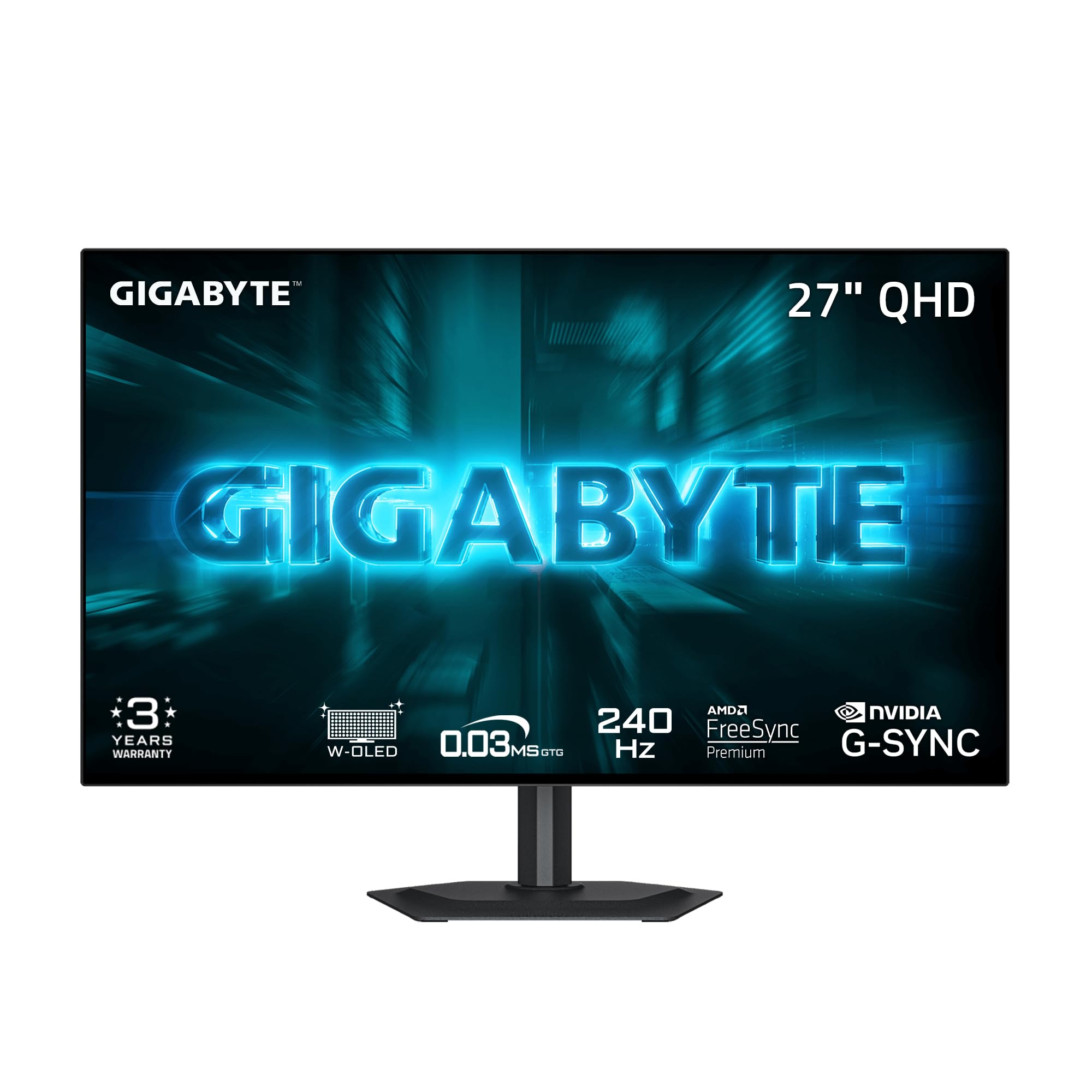 Photo 1 of GIGABYTE - GO27Q24G - 27" W-OLED Gaming Monitor - QHD 2560 x 1440-240Hz - 0.03ms GTG - AMD FreeSync Premium, G-SYNC Compatible - HDMI, DP, Type-C - Height and Tilt Adjustable - Black