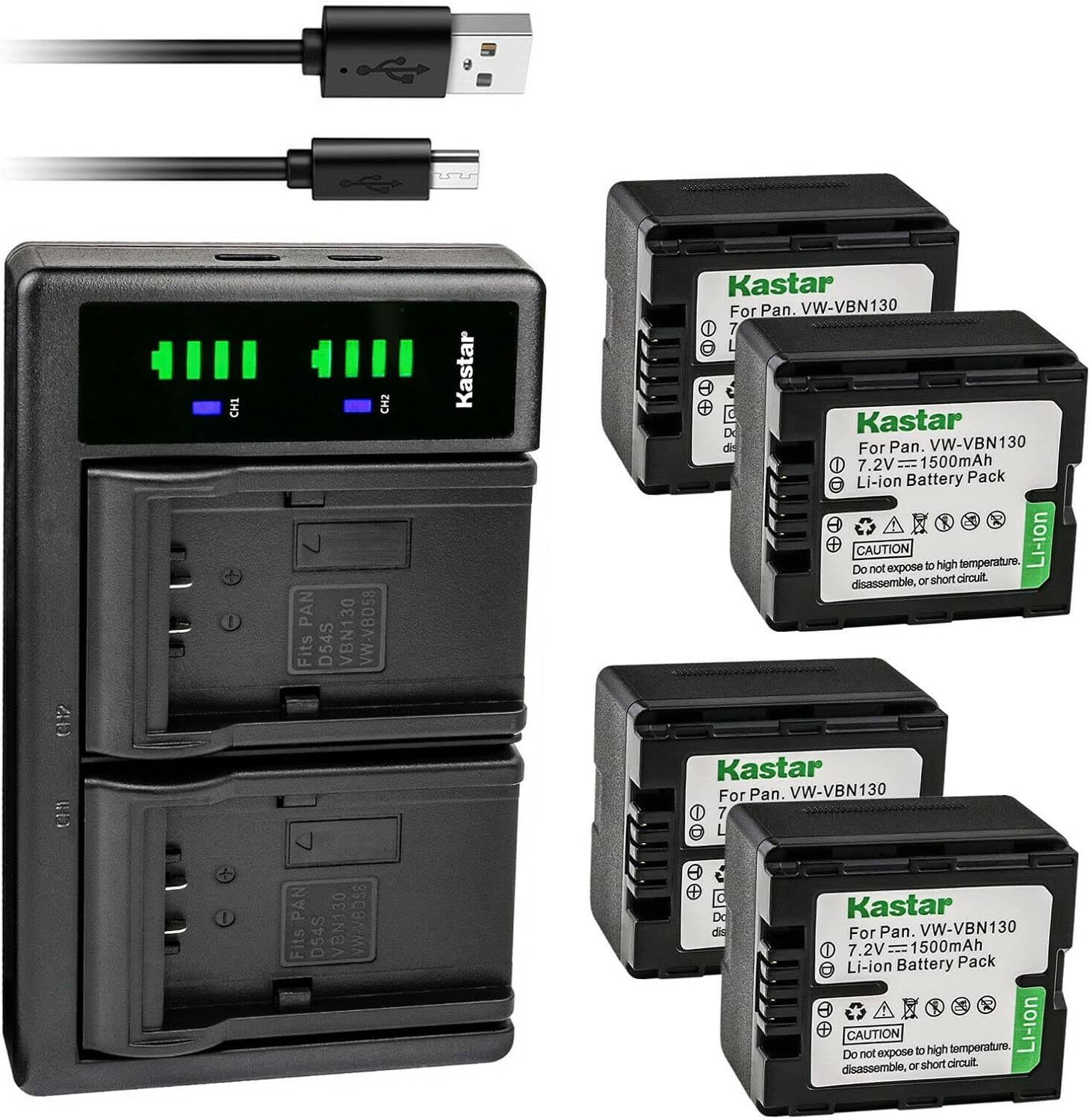 Kastar 2-Pack VW-VBN130 Battery and LTD2 USB Charger Replacement for Panasonic HC-X910, HC-X920, HC-X920M, HDC-HS900, HDC-HS900GK, HDC-HS900GK-3D, HDC-HS900K, HDC-SD800, HDC-SD800GK, HDC-SD800GK-3D