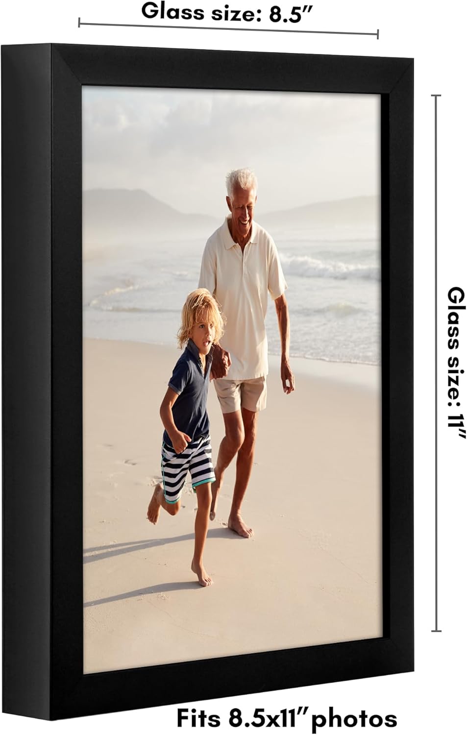 Americanflat 8.5x11 Picture Frame with Shatter-Resistant Glass - Soho Collection - Gallery Style Deep Molding Picture Frames for Tabletop and Wall Display - Black