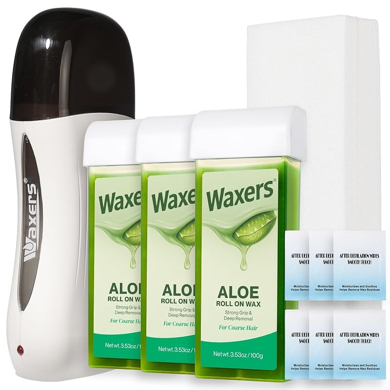 Kit de depilação com cera roll-on Waxers Aloe Vera com aquecedor e tiras