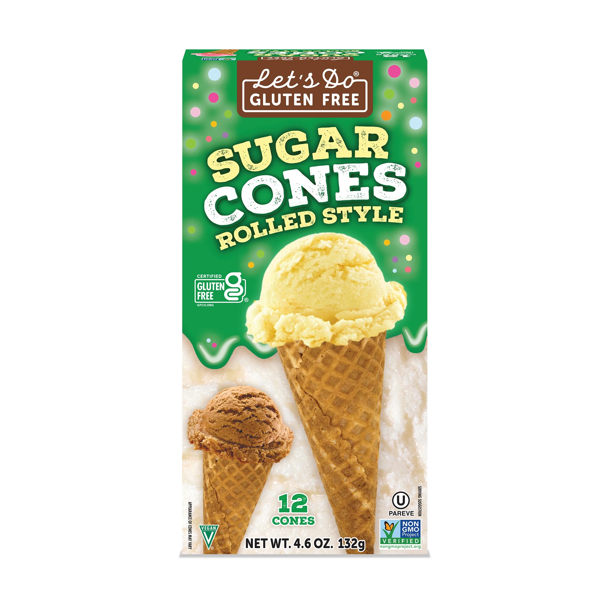 Let's Do Gluten Free Rolled Style Ice Cream Sugar Cones - Waffle Cones for Ice Cream, Non-GMO - 4.6 Oz (Pack of 12)