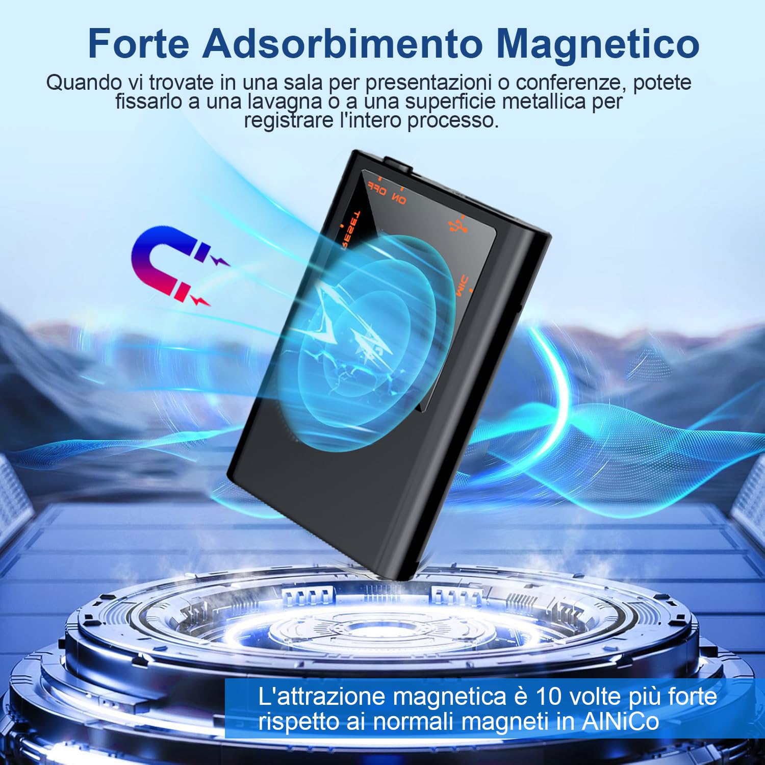 64GB Registratore Vocale, 192Kbps Mini Registratore Professionale ad Attivazione Vocale con Riduzione del Rumore, 30 Ore di Registrazione Continua per Conferenze/Riunioni/Interviste（Versione OTG）