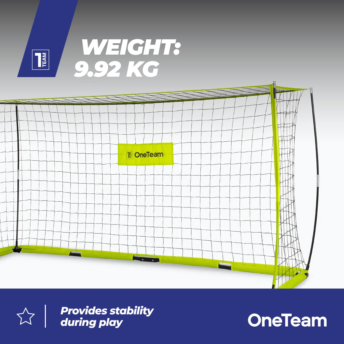 OneTeam Flex Square bramka do piłki nożnej, 300 x 155 x 100 cm, kolor zielony, stabilna i trwała konstrukcja Idelana, wytrzymała, elastyczna