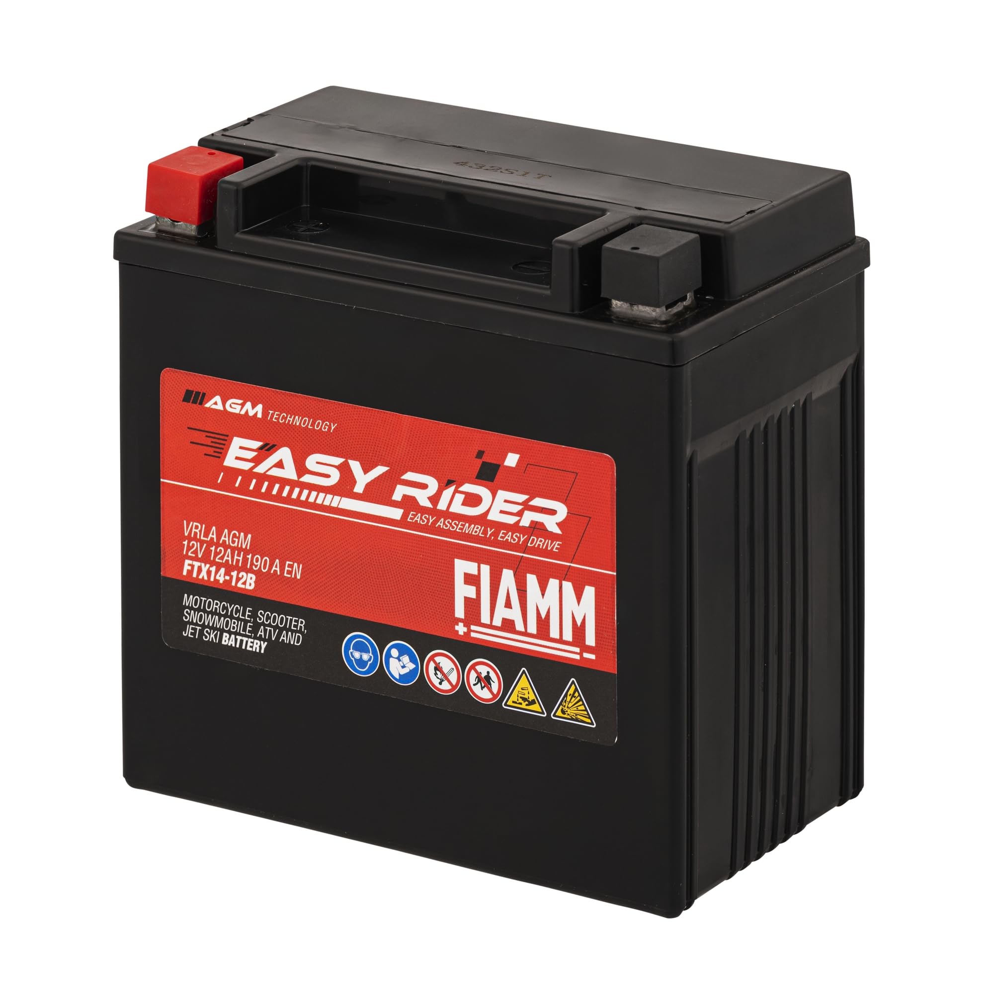 Fiamm Batteria per Moto e Scooter FTX14-12B 12AH 190A, Batteria Easy Rider AGM Technology, Massima Potenza di Avvio,Senza Manutenzione, Già Carica, Pronta all'Uso, Adatta a Scooter e Moto | AGM Technology, Massima Potenza di Avvio,Senza Manutenzione, Già