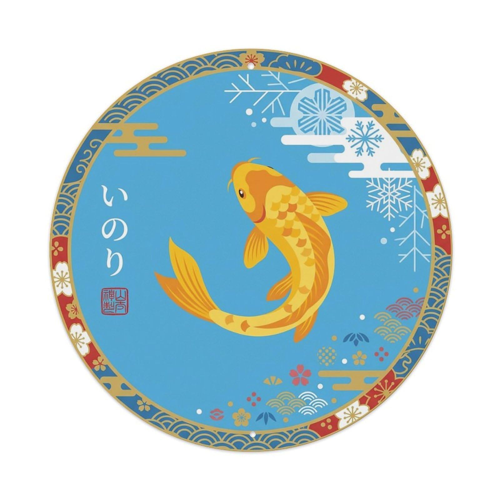 Odgynaw 8X8inch(20X20cm) Vintage Koi Fish Japanese Olive Metal Tin Sign