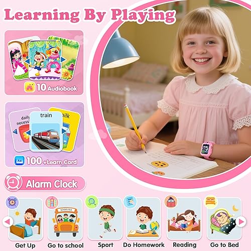 Miniatura 7 de Reloj inteligente para niñas de regalo para edades 3-12 con 39 juegos, reloj despertador, cámara, reproductor de música, video, podómetro, linterna