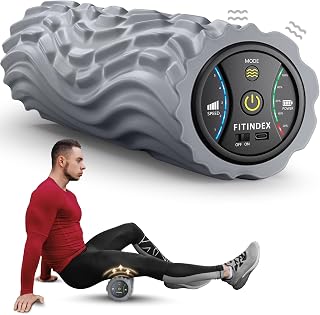 FITINDEX Vibrating Foam Roller for Back Pain Relief - 5 Speeds, 3-in-1 Density, USB-C Rechargeable, FSA/HSA Eligible, Portable Gray