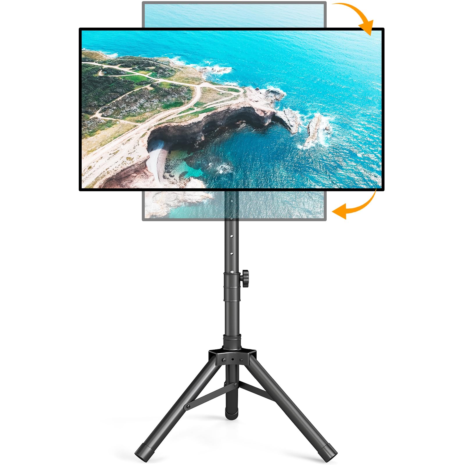 Portable TV Tripod Stand for 22-50 Inch Screens, Height Adjustable Floor TV Stand with Tilt and 360° Rotation for Landscape & Portrait Mode, Foldable Outdoor TV Mount for Bedroom, Trade Show, Corner-image-6
