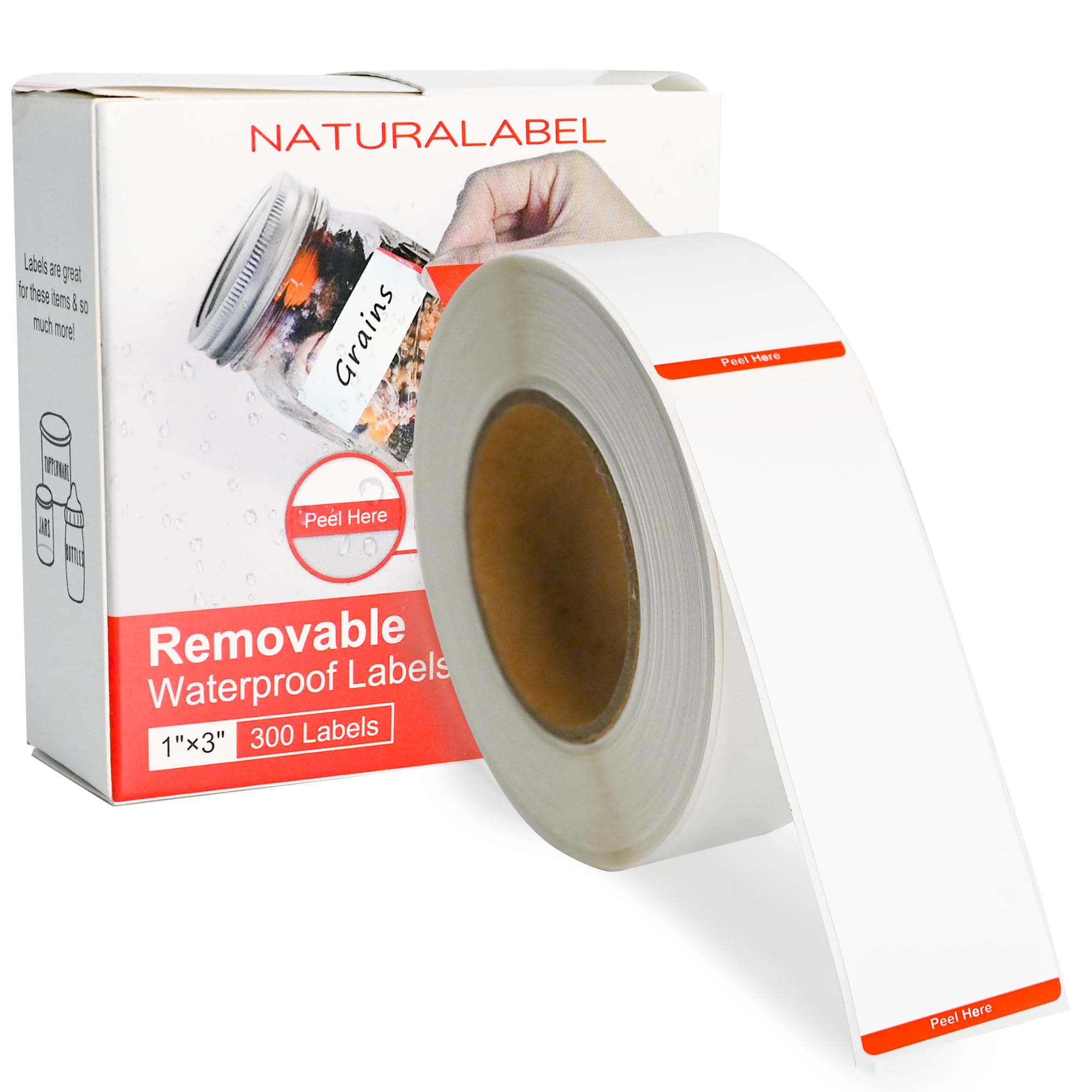 NATURALABEL 300 PCS Blank Removable Freezer Labels with Dispenser - 1" x 3" Food Labels for Meal Prep Containers Organizers, Easy Peel-Off Design, No