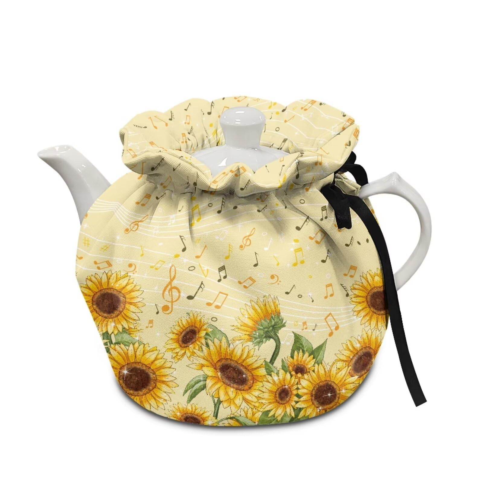 Generic Sunflowers Music Notes Tea Pot Cover Tea Pot Covers Tea Cozy Insulation Teapot Portability Drawstring Soft Teapot Case Washable Breakfast Pot Cove Personalized Design Gifts
