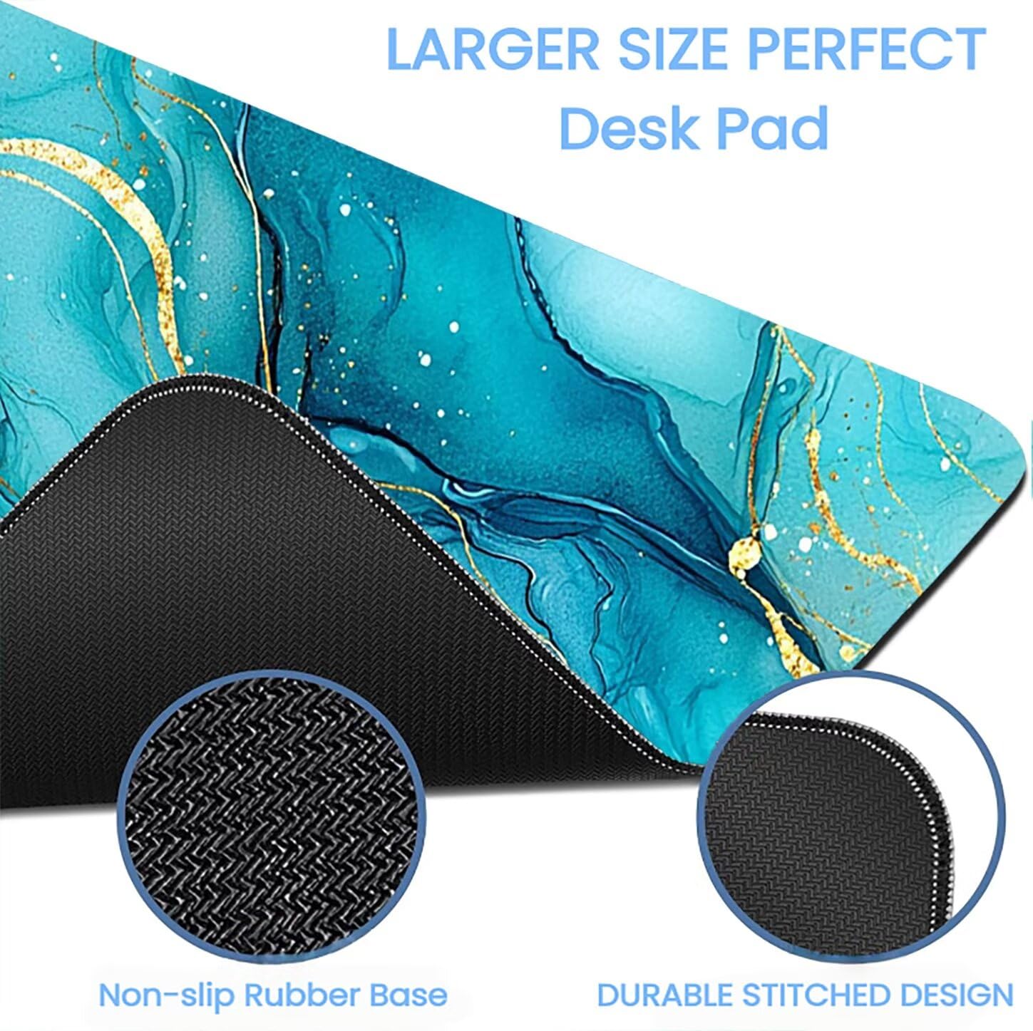 Lpfieonn Marmormuster Großes Schreibtischunterlage, XXL Schreibtischunterlagen, Blau XXL Wasserdicht Gaming Mousepad mit Vernähter Rand und Rutschfeste Gummibasis, für Hause/Büro 120x60cm PF-2341