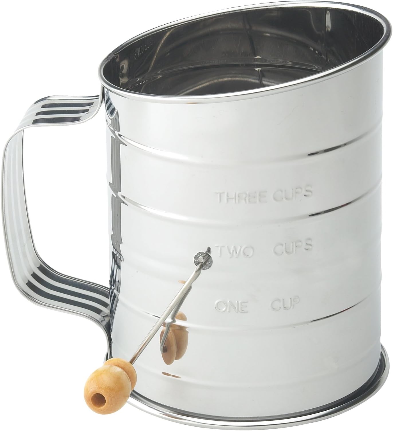 Hand Crank Flour Sifter, Stainless Steel, 3-Cup Capacity, For Breaking Up Clumps And Aerating Flour And Powdered Sugar