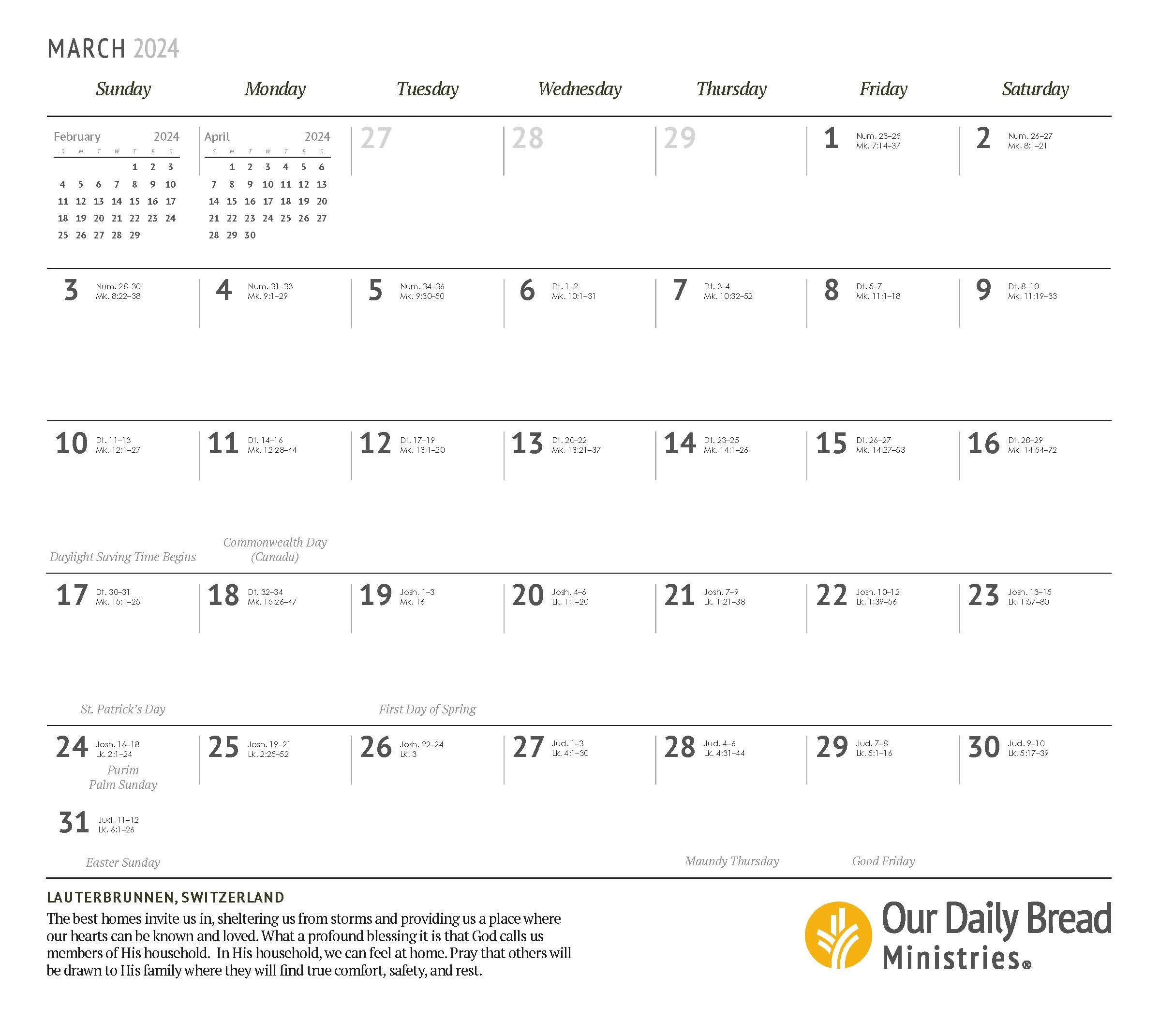 Our Daily Bread 2024 Inspirierender Wandkalender