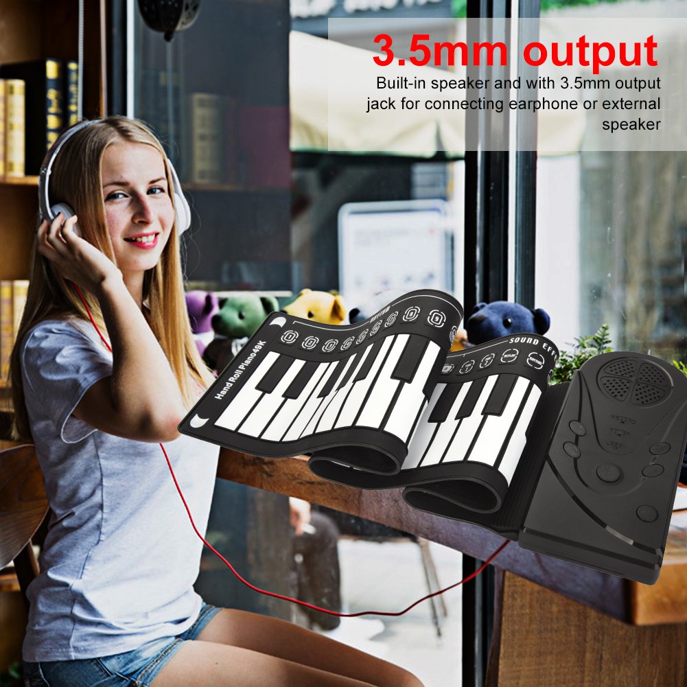 Teclado electrónico, 49 teclas portátil, piano roll-up compacto, fácil de usar, diseño ligero, para niños principiantes, entretenimiento familiar, aprendizaje musical