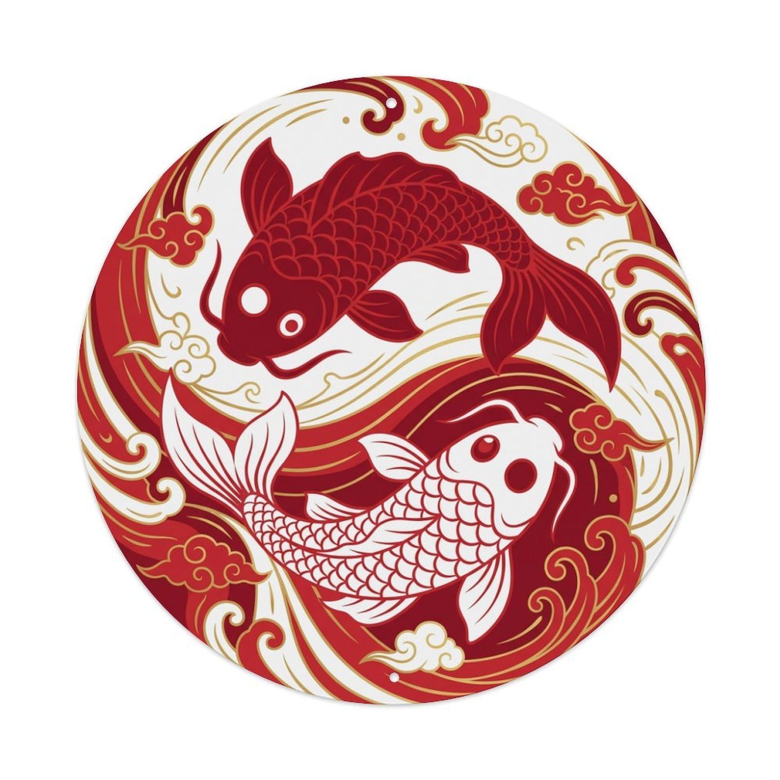 Metal Tin Sign Tai Chi Koi Fish Zen Vitality