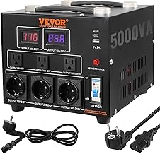 VEVOR Voltage Converter Transformer, 5000W, Heavy Duty Step Up/Down Transformer, Convert from 110 Volt to 220 Volt and from 220 Volt to 110 Volt, with US Outlet EU Outlet 5V USB Port, CE Certified