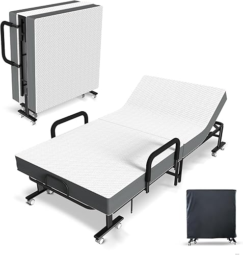 Cama de invitados plegable con respaldo ajustable de 6 posiciones, marco de metal con soporte de malla de acero, portátil con ruedas, incluye disponible en Yaxa Colombia