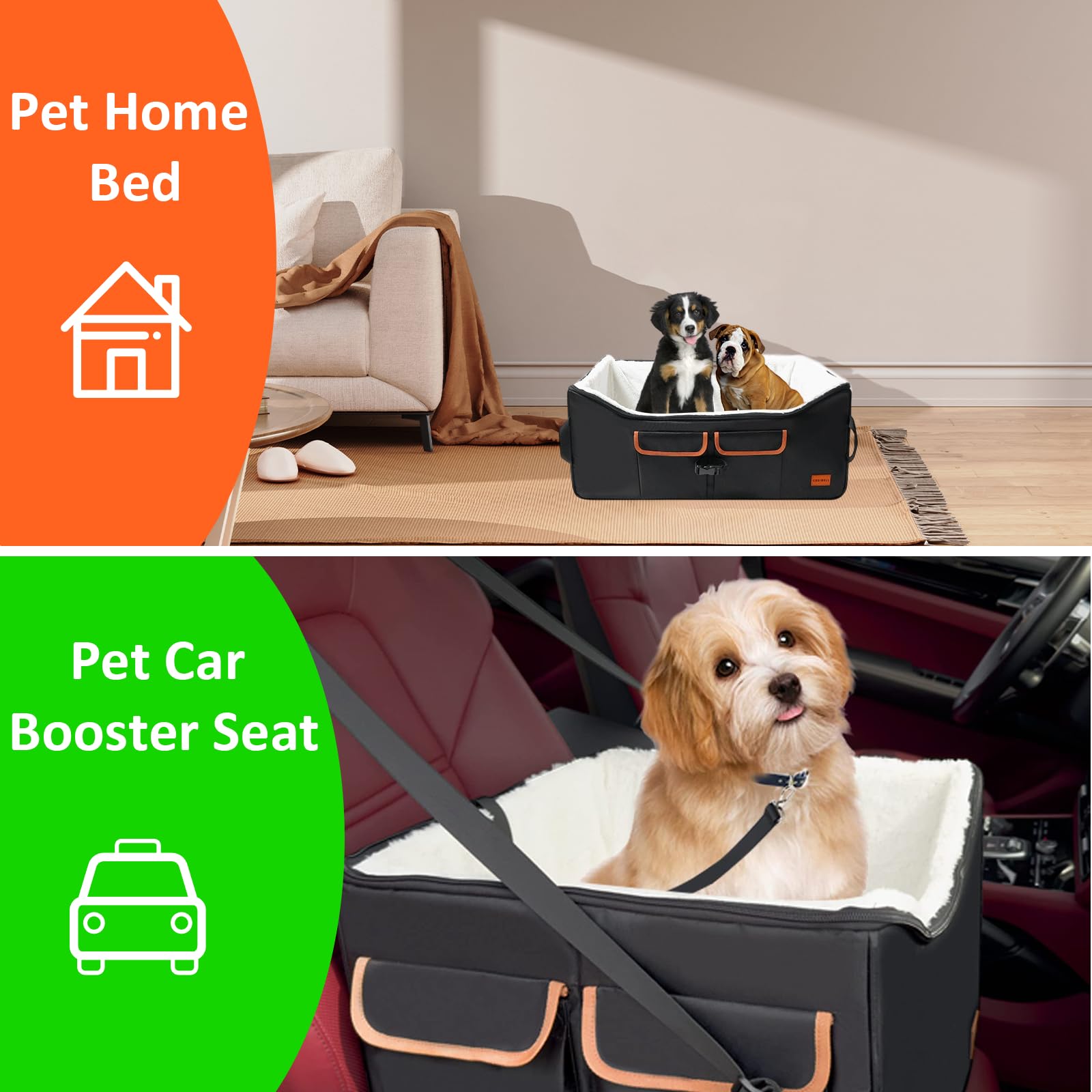 Hunde-Autositz für kleine/mittelgroße Hunde, erhöhter Haustier-Autositz mit Aufbewahrungstaschen, Hundebett mit Sicherheitsleine, Reisebett mit Sicherheitsleine, Welpenautositze für Rücksitz, 68,6 x