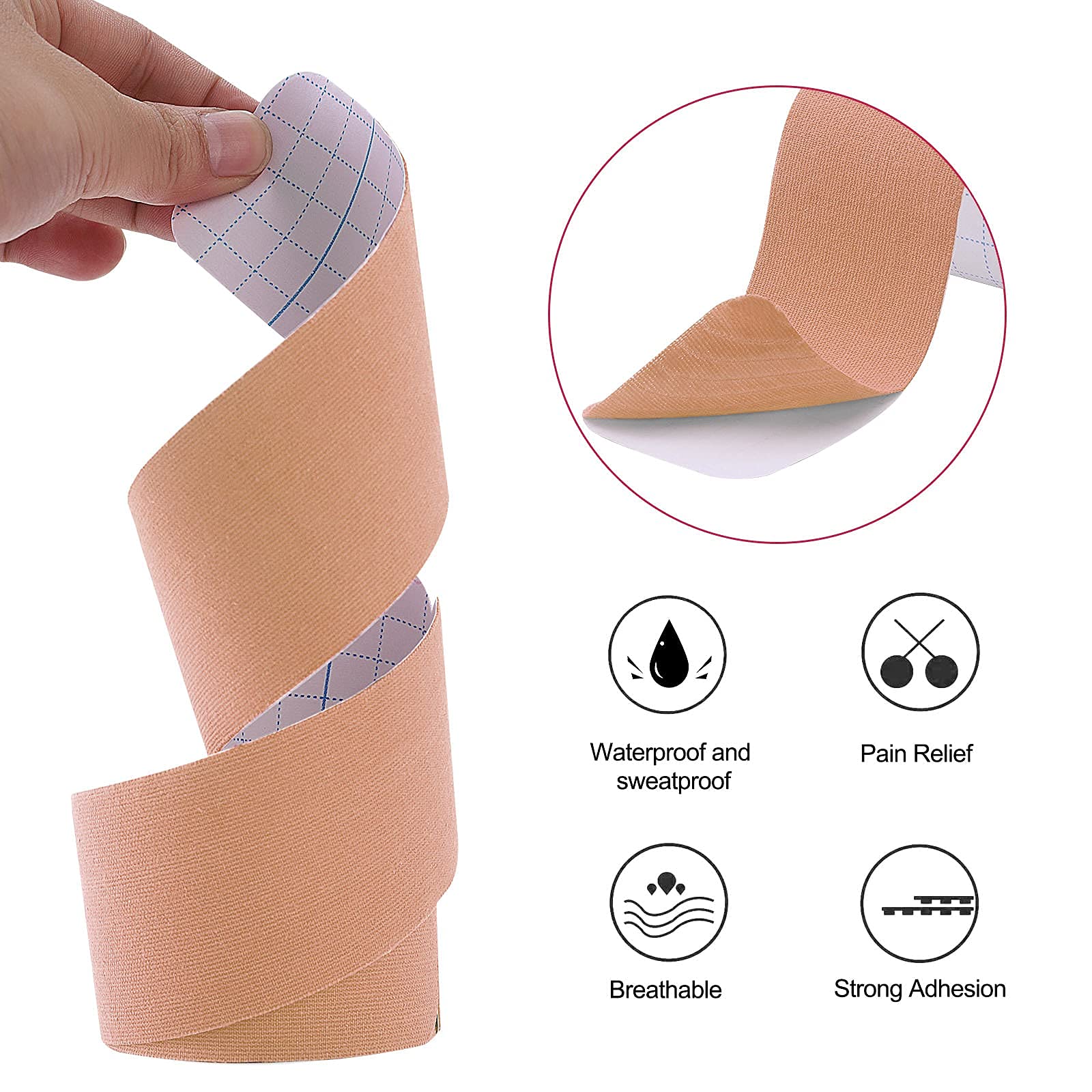 Cinta de kinesiología precortada (1 unidad), cinta elástica terapéutica deportiva, resistente al agua, para rodillas, tobillos, hombros, codos, alivio del dolor y recuperación de lesiones, 5 cm x 5 m