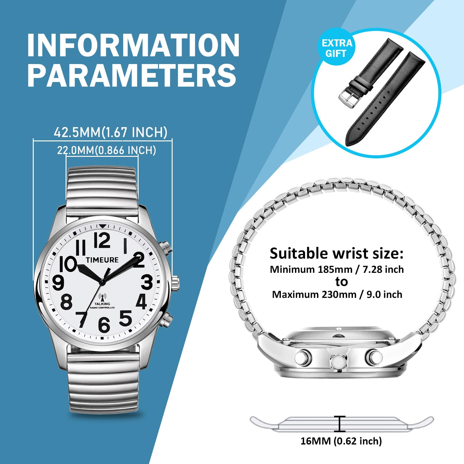 Timure-2211 - Reloj parlante con números jumbo autoajustables para atar, personas mayores, discapacitados visuales o ancianos, Timure-2211