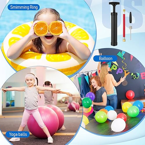 Miniatura 7 de Zhehao Kit de bomba de bola portátil de 10 pulgadas con boquilla de aguja y manguera de extensión para fútbol, fútbol, baloncesto, voleibol, globo,