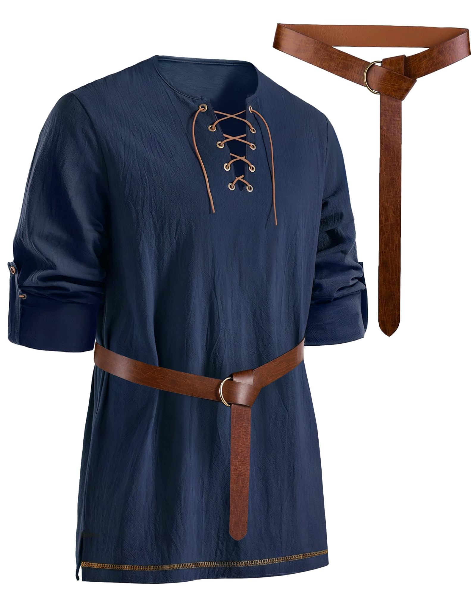Photo 1 of ***PARTIAL SET - PRICE ADJUSTED*** PARTTELY Mens Pirate Shirt Pure Cotton Long Sleeve Lace-Up Renaissance Shirt Medieval Costume Men with Belt for Halloween Costume