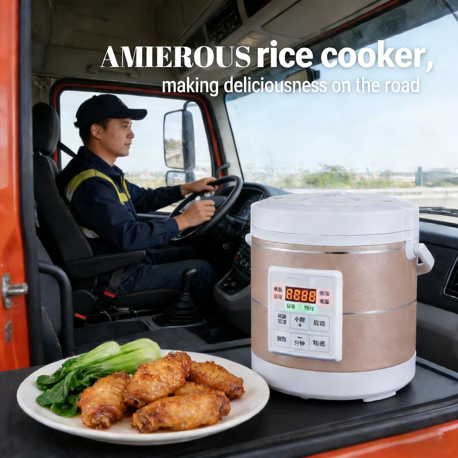 1.6L Rice Cooker 12V-24V Electric Lunch Box Manufacturer Multicooker Small Rice Stove for Car Truck RV Travel Camping Gold (1601)