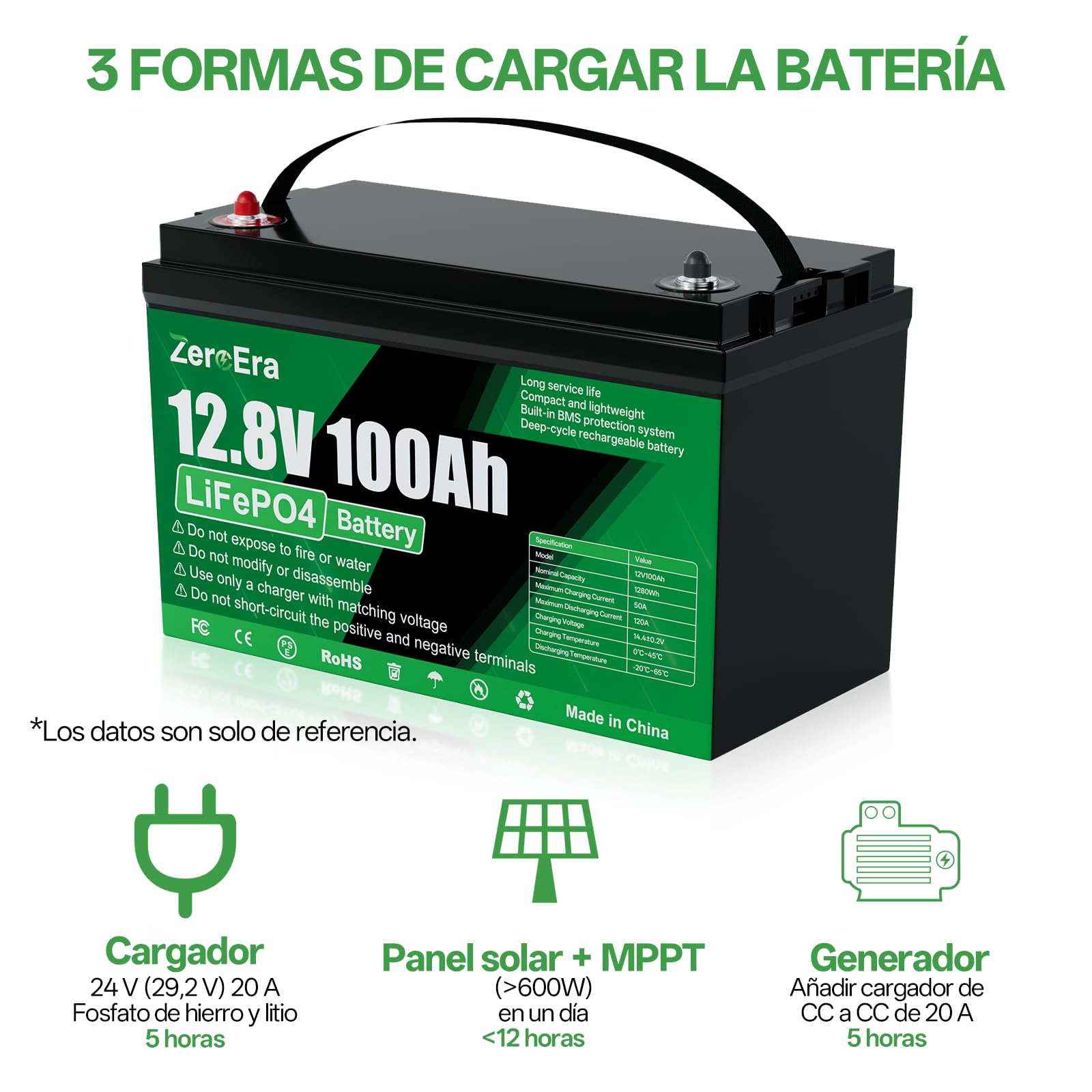 Batería LiFePO4 12V 100Ah,Batería de Litio de 1280Wh con Protección de Baja Temperatura de 100A BMS,Ciclo Profundo 10000-15000,Admite Conmutación en Serie/Paralelo(1 * 12V 100AH)
