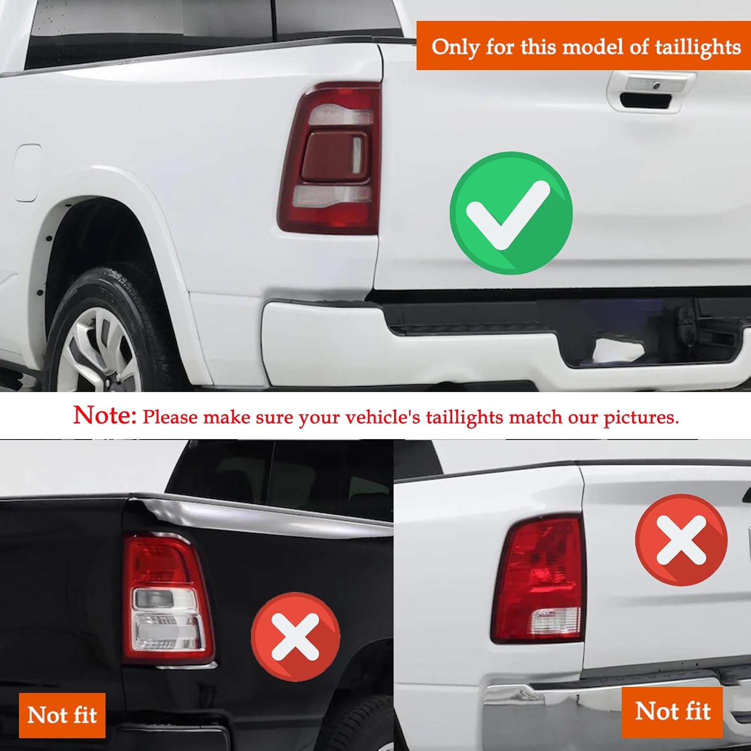 JeCar Smoked Tail Light Cover Trim Guards for 2019-2024+ Dodge Ram