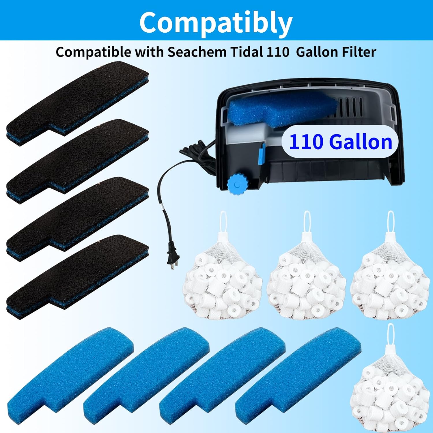 Aquarium Media Maintenance Kit Compatible with Seachem Tidal 110 Gallon Power Filters，Three-Stage Filtration Tank Filter Maintenance Kit Replacement