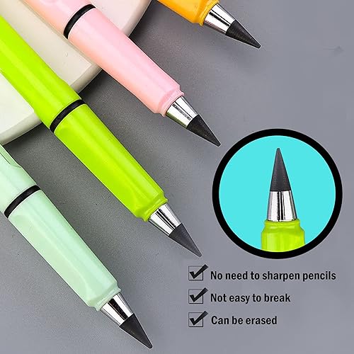 Miniatura 6 de 6 juegos de lápices eternos, bolígrafo infinito, lápices sin afilar para escribir, dibujar, estudiantes, sostenibles para suministros escolares de