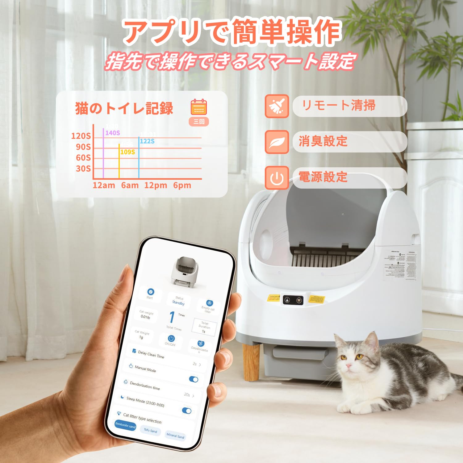Aoruefar 猫用トイレ 自動掃除 遠隔操作 IOS/Android対応 Amazon | Aoruefar 猫 トイレ自動 新型アップグレード全自動猫用トイレ