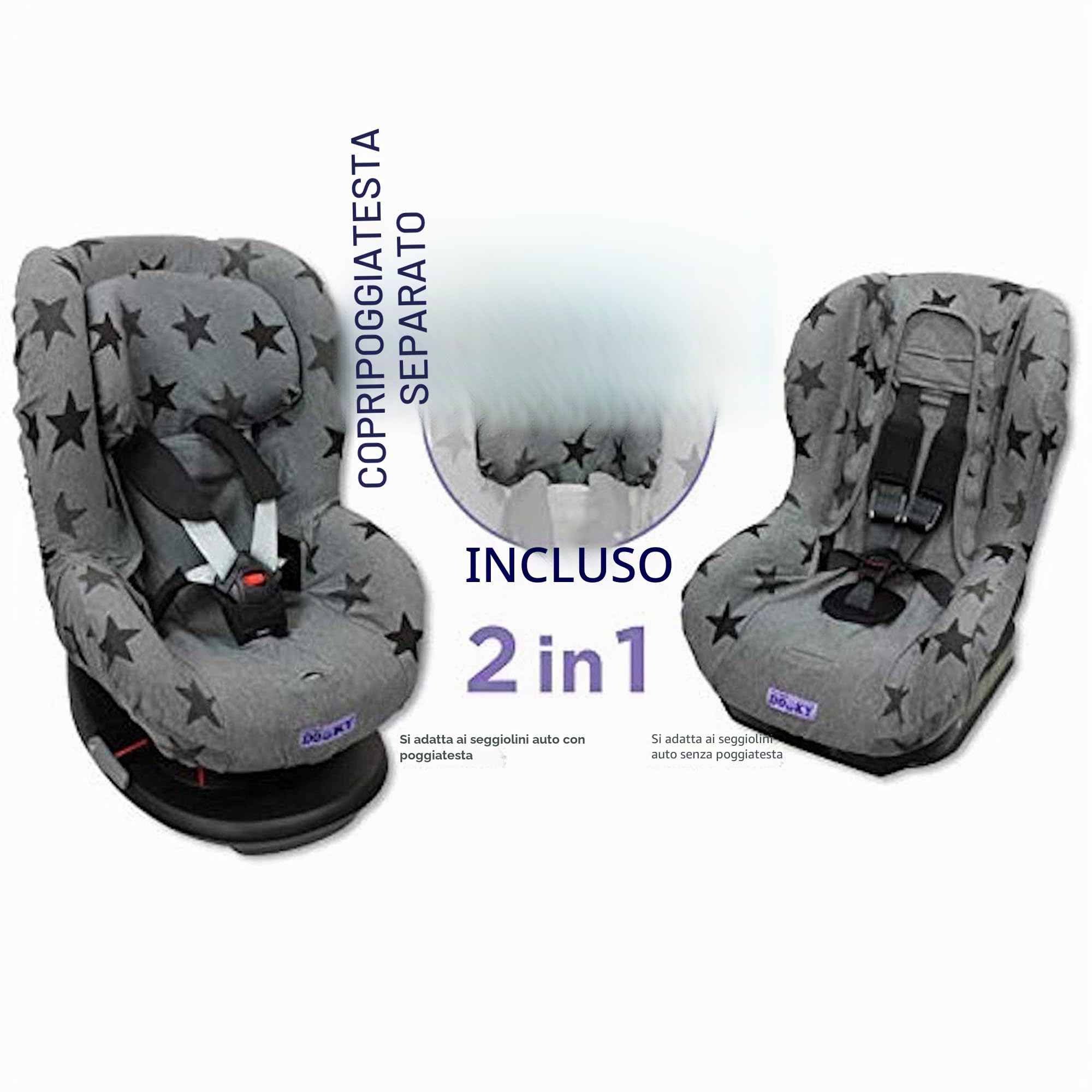 The Original Dooky 126826 Copri Seggiolino Auto Gruppo 1+ Universale, Grigio con Stelle