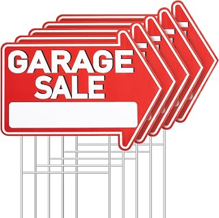 Suzile 5 Pcs Garage Sale Sign 12 x 16 Inch Large Yard Garage Sale Signs with 5 Metal Stakes and 2 Black Marker Pen Double Sided Corrugated Plastic Garage Sale Signs Weatherproof Arrow Yard Sale Sign