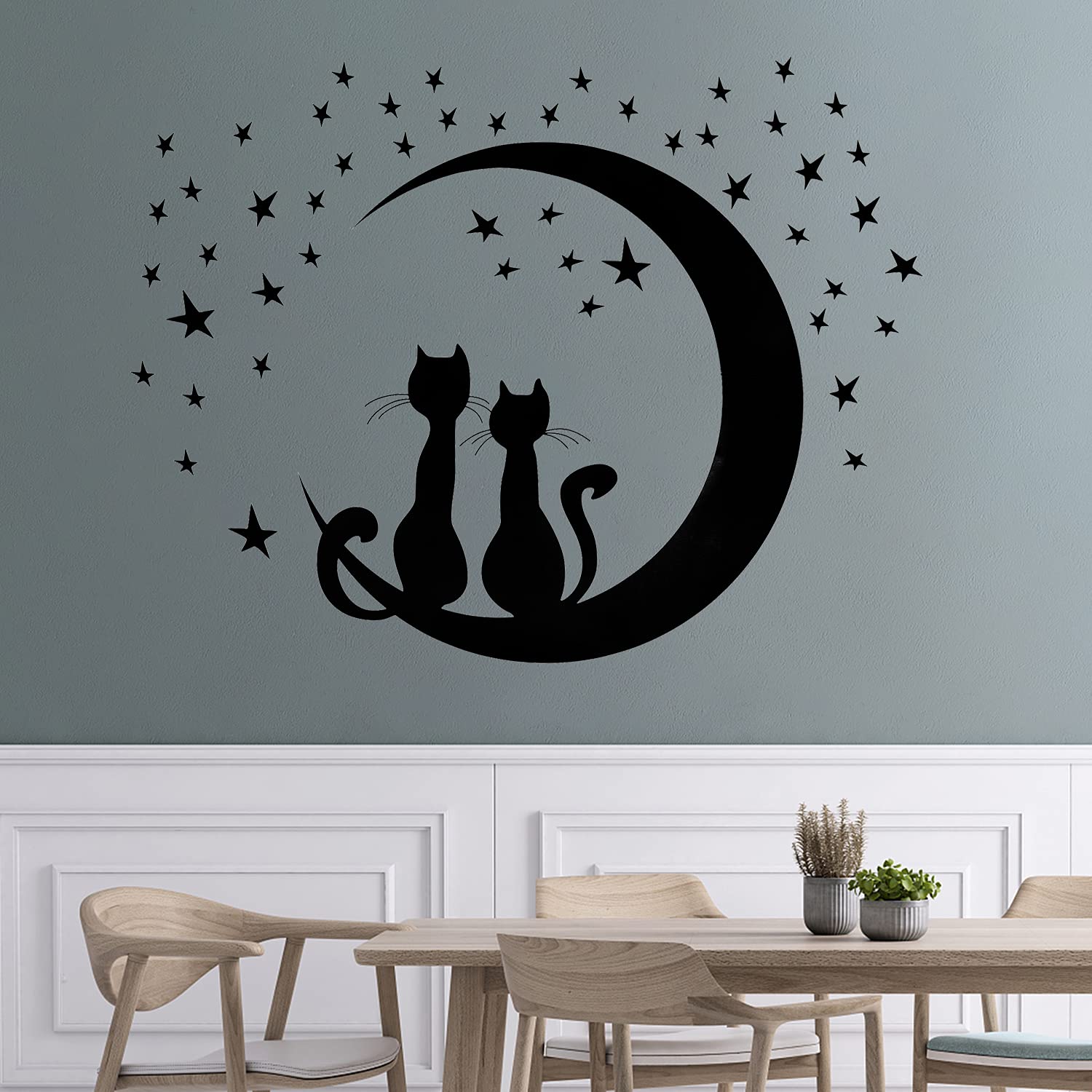 2 piezas calcomanías de pared negras con gatos, autoadhesivo para decoración de paredes farola estrella gato pegatinas adhesivas murales para sala estar dormitorio habitación de niños pasillo ventana