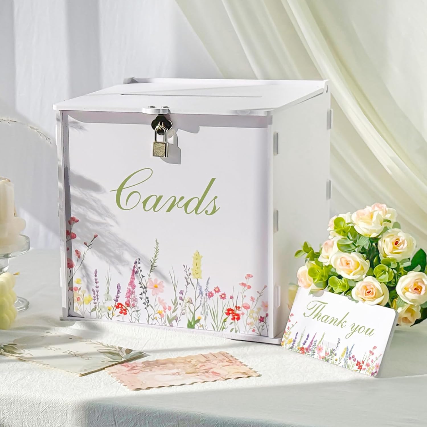 OurWarm White Wedding Card Box with Lock, PVC Gift Card Box for Wedding Decorations Reception, Money Gift Boxes for Party Baby Shower Anniversary Bridal Graduation Decor