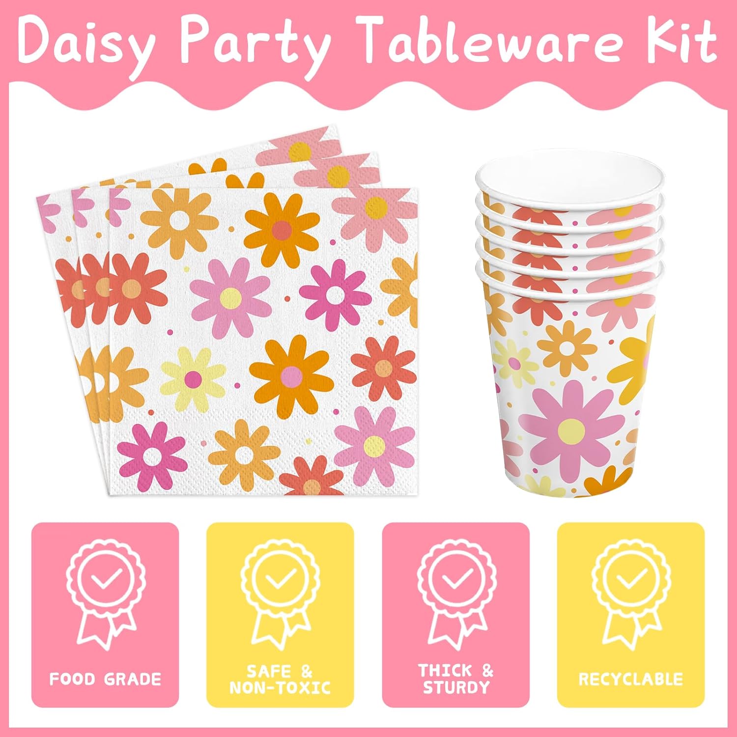 236pcs Groovy Daisy Party Supplies Daisy Plates Napkins Flower Tablecloth Banner Balloons Daisy Boho Paper Cups Dinner Tableware Set for Birthday Baby Shower Decorations Wedding Deco Serve 24 Guests