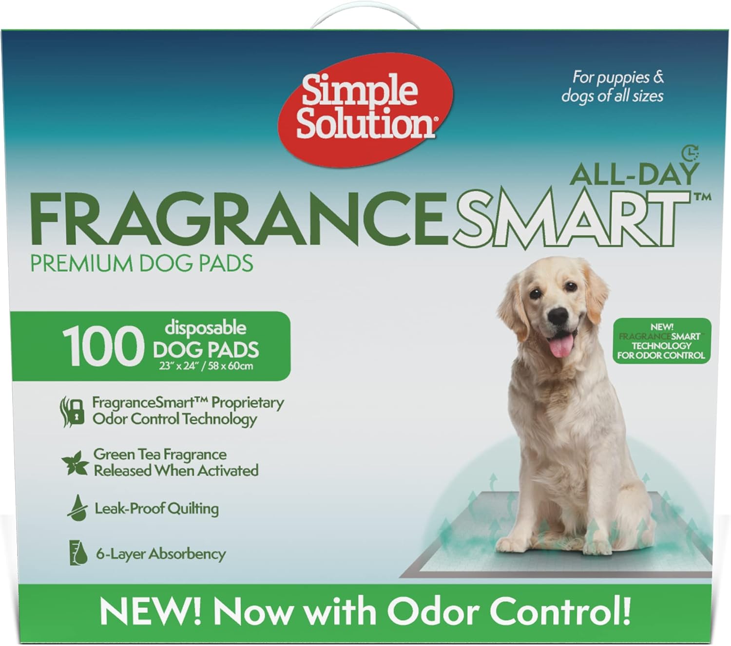 Simple Solution FragranceSmart™ Odor Control All Day Pads | Green Tea Fragrance Odor Neutralizer with Wetness Indicator | 100 ct
