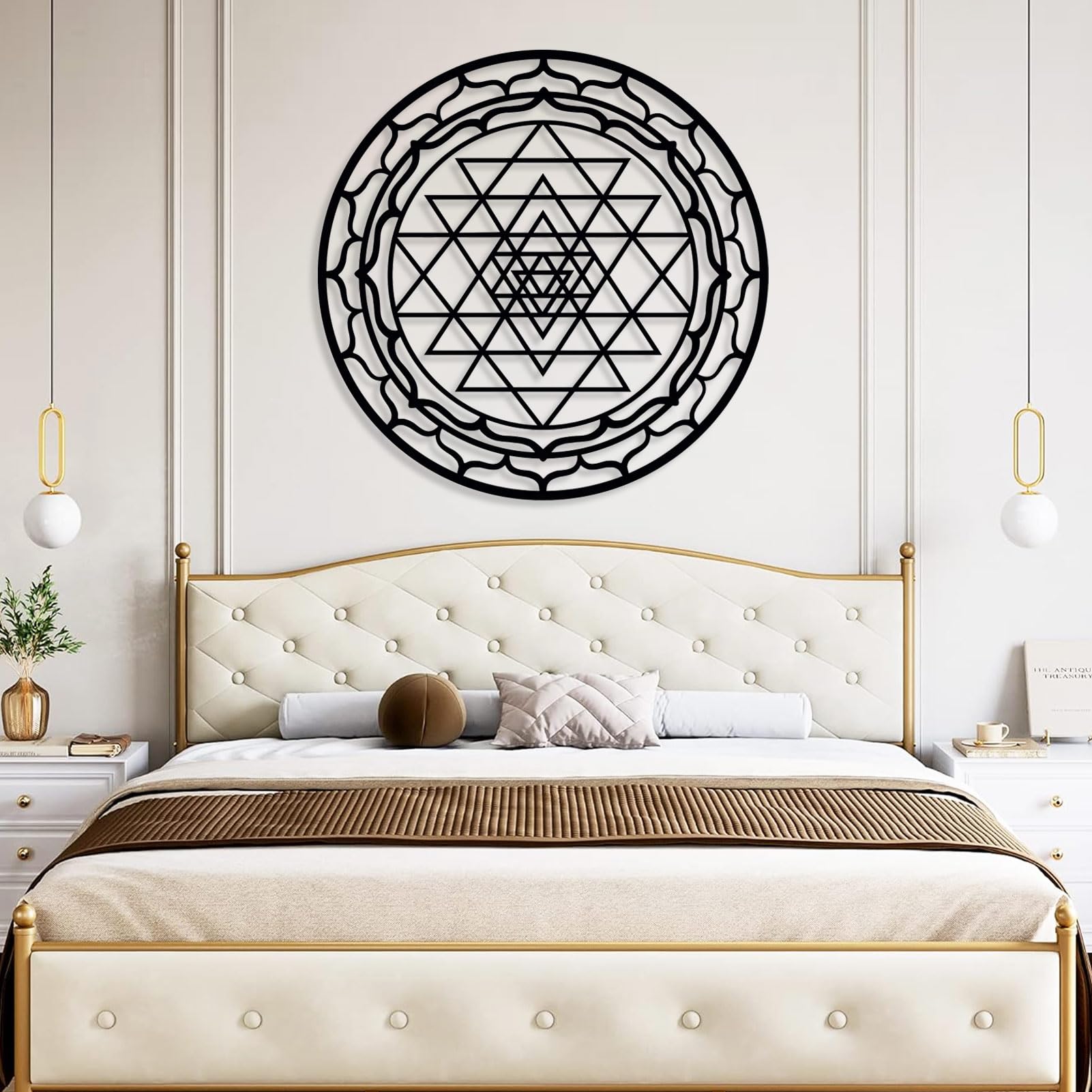 Metal Wall Art Sri Yantra - Sacred Geometry Decor In Black, 35x35 Inch ...