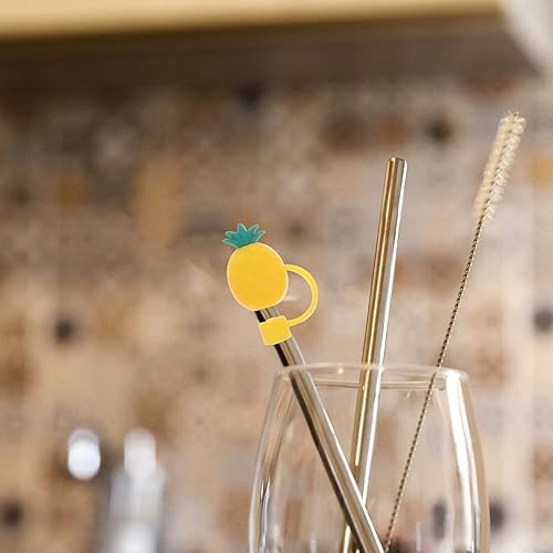 Miniatura 8 de Tapones de paja con forma de piña, tapones de paja para beber, tapones de silicona para pajitas reutilizables, a prueba de polvo