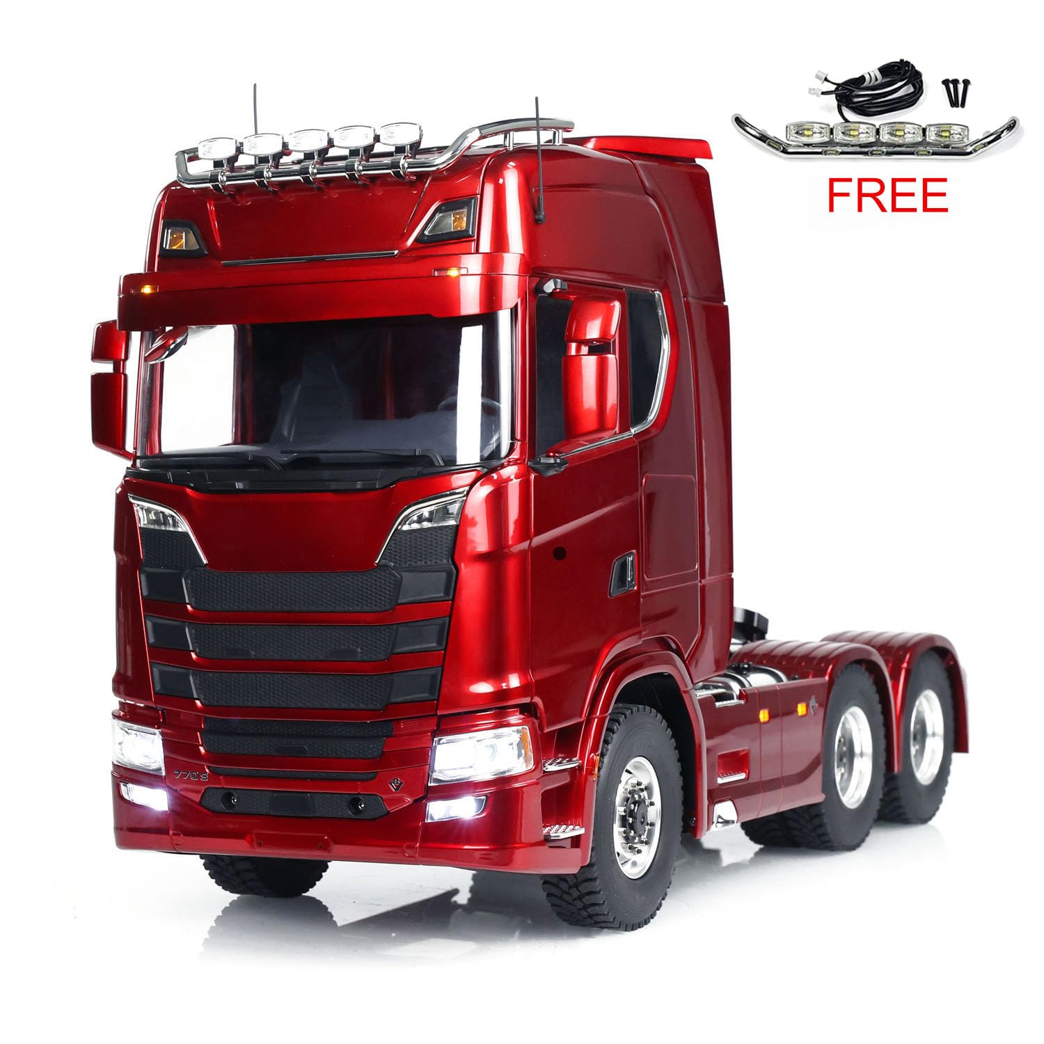 wheelfun 1/14 6X6 RC Traktor LKW Metall Chassis Differentialschloss Achsen Licht Sound System Fernbedienung Auto 2-Gang-Getriebe Hobby Grade Modell (Burgundy)