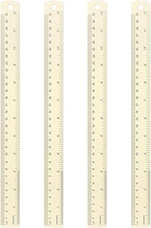 sourcing map 4 reglas rectas de metal de 30 cm métricas SAE de aleación de aluminio, herramienta de escala con agujero para medir, estudio, lectura, aula, oficina, color blanco