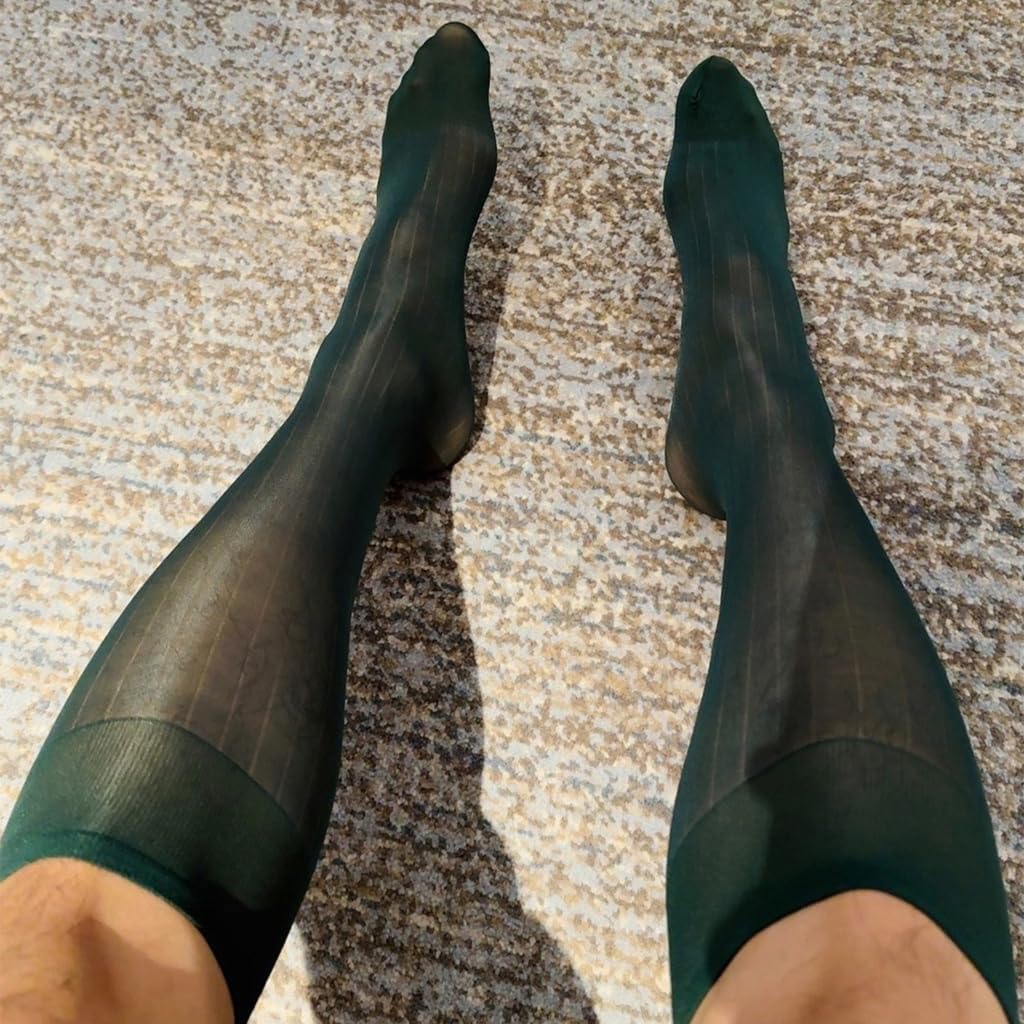 Men's Business Dress Socks Wide Stripe Pattern Reinforced Nylon Fabric Professional Attires Sheer Formal Suit