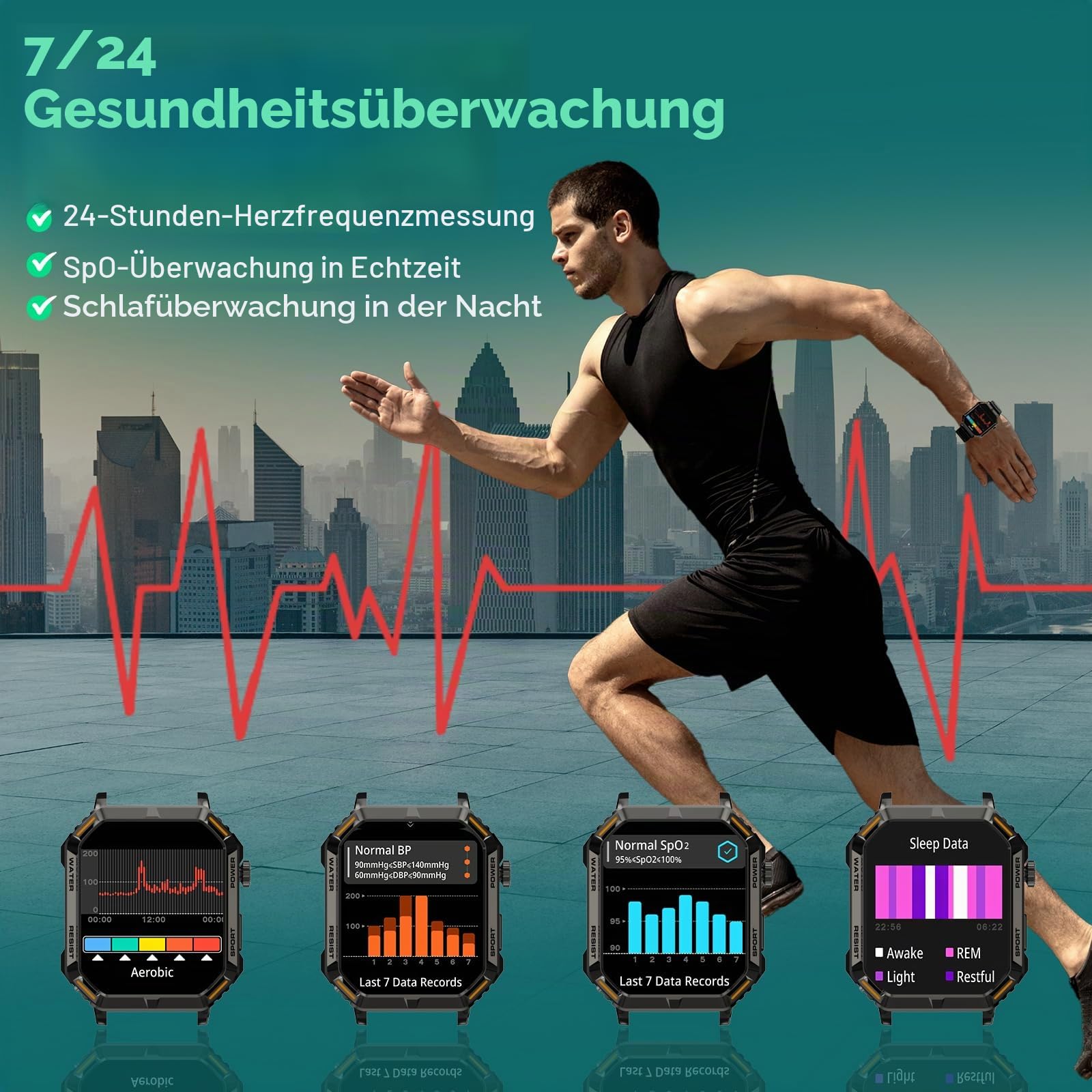 Smartwatch Herren mit Telefonfunktion, 1.95'' HD Display, Fitnessuhr Herren, 100+ Sportmodi, HF, SPO₂, Zählen Sie Schritte, Distanz, Mit Herzfrequenzfunktion, Gilt für Android/iOS, Schwarz