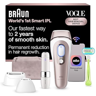 Braun Smart IPL, Skin i·Expert Pro 7: at Home Laser Hair Removal for Women and Men, Permanent Visible Hair Reduction, with Free App, Vanity Case, Venus Razor, 2 Smart Heads, Facial Trimmer, IPL7219