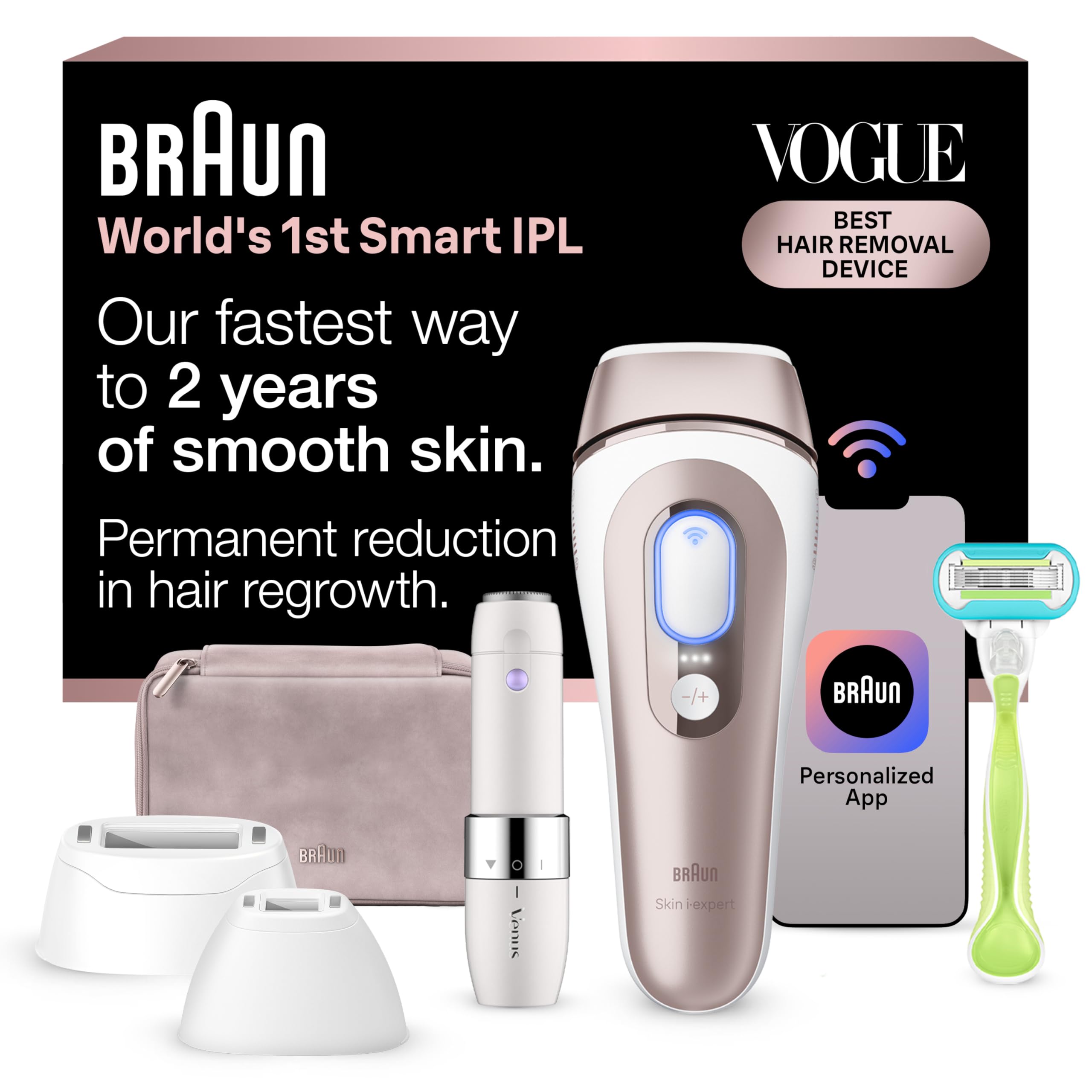 Braun Smart IPL, Skin i·Expert Pro 7, VOGUE's Best Hair Removal Device, IPL Hair Removal for Women and Men, Permanent Laser Hair Reduction At-Home, World's 1st Smart App, 3 Heads, IPL7219