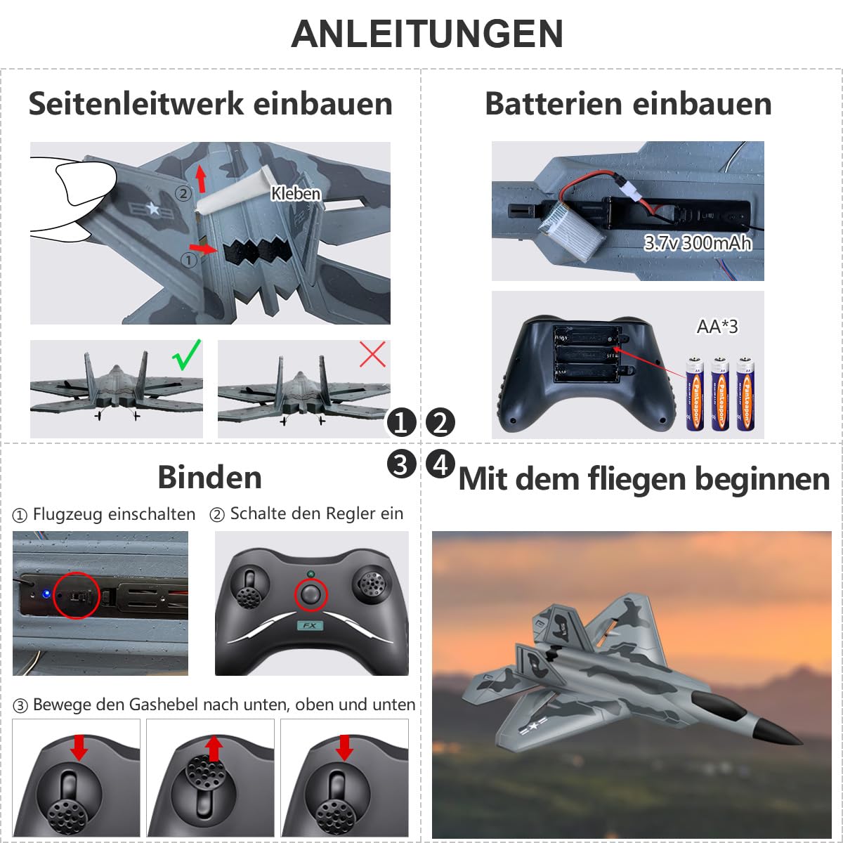 HAWK'S WORK 2 Kanal Ferngesteuertes Flugzeug F-22, Bereit zum Fliegen, 2,4 GHz RC Flugzeug Leicht zu Fliegen für Kinder & Anfänger