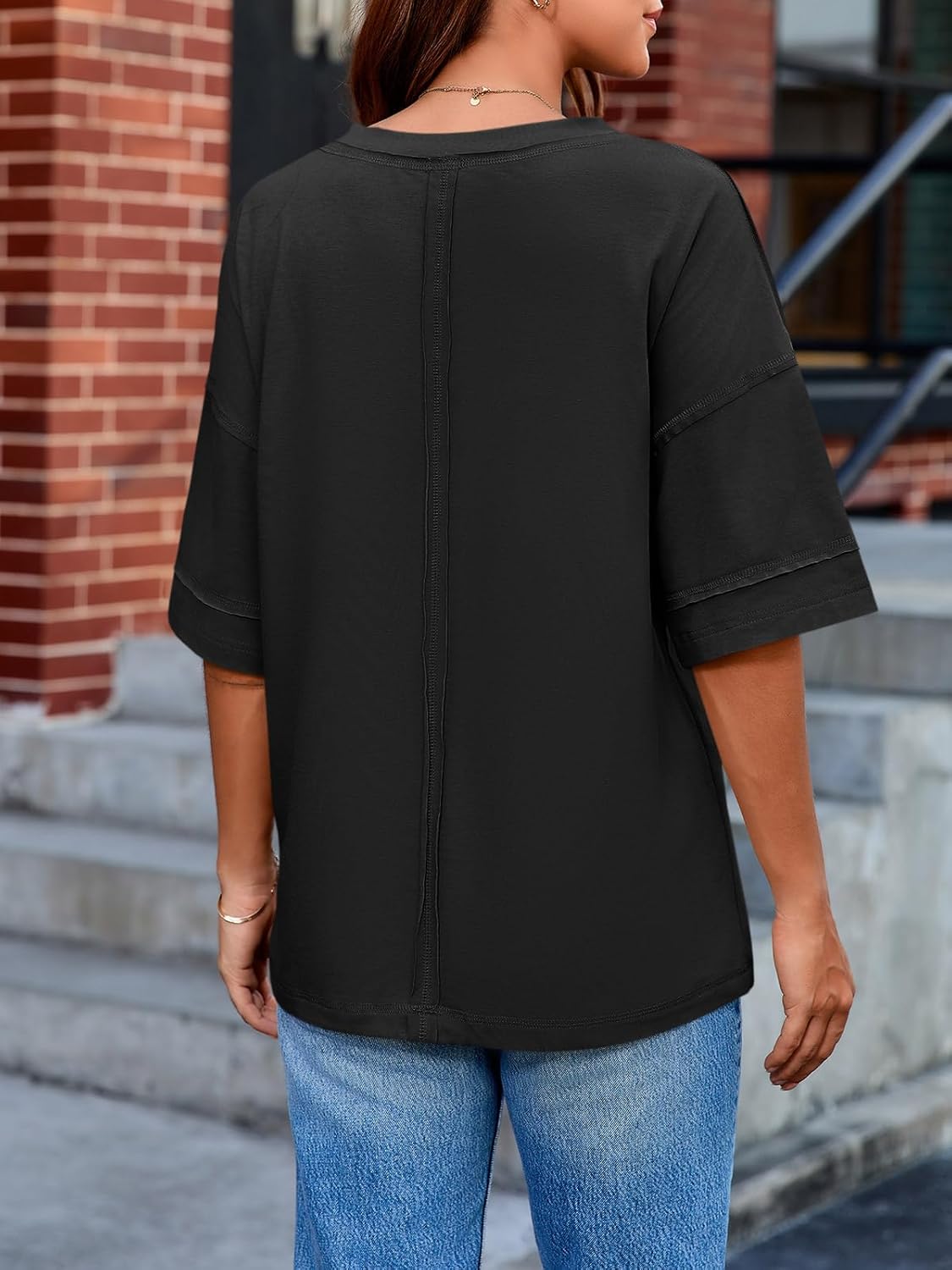 Tankaneo Womens V Neck Oversized Tshirts Summer Casual Short Sleeve Shirts Baggy Loose Fit Tees Tunic Tops - Image 5