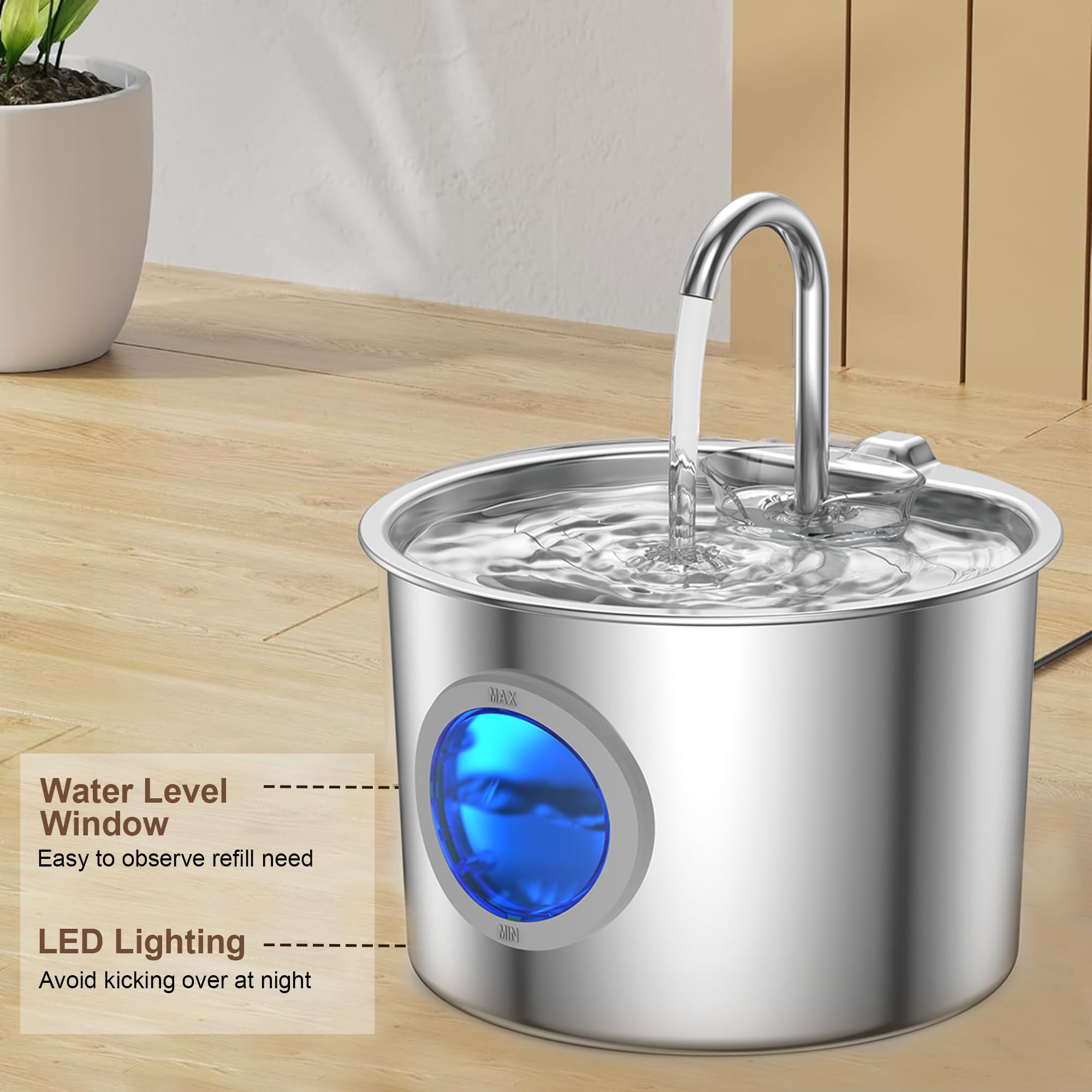 Cat Water Fountain Advanced 304 Stainless Steel 2.2L/74oz with Detachable Tank, Easy to Clean, Automatic Pet Fountain Quiet Cats Water Dispenser, Dogs (74oz Cat Fountain + 6 Filters) - image 5