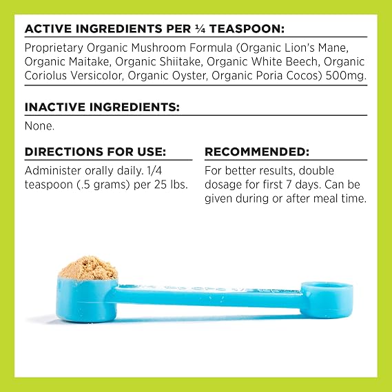 BIXBI Dog & Cat Clean Digestion Support, 2.12 oz (60 g) - All Natural Organic Pet Superfood - Daily Mushroom Powder Supplement - USA Grown & USA Made - Veterinarian Recommended for Dogs & Cats